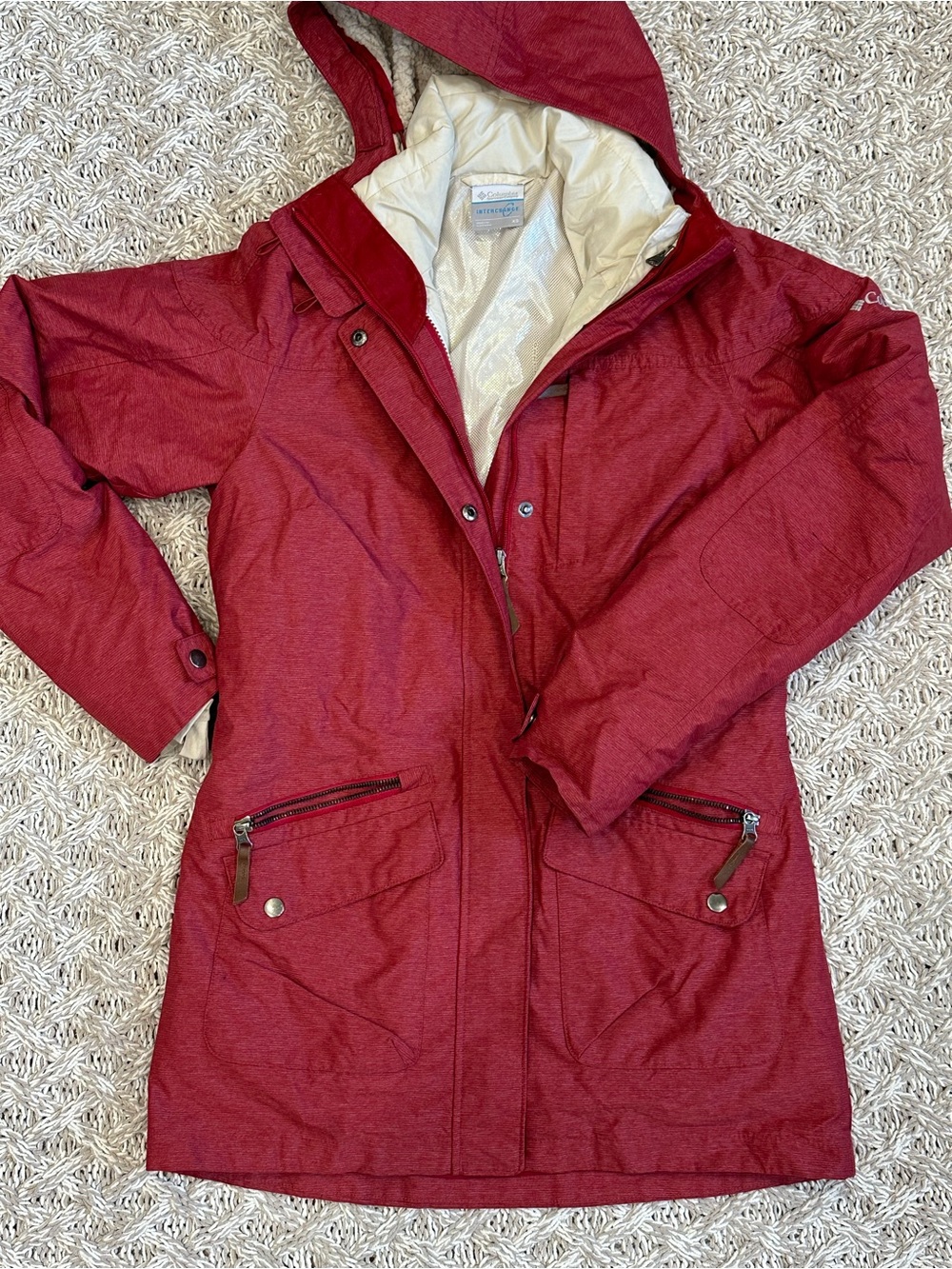 Women’s Red Hooded Puffer Coat - Columbia